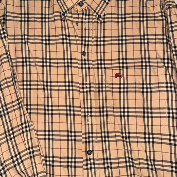 Burberry Tan Plaid Casual Button Down Shirt